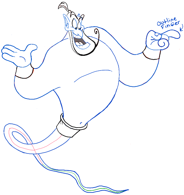 589x625 How To Draw The Genie From Disneys Aladdin Step By Step Drawing - Genie Sketch