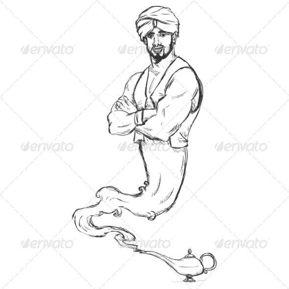 590x590 Sketch Genie And Magic Lamp By Nikiteev Graphicriver - Genie Sketch