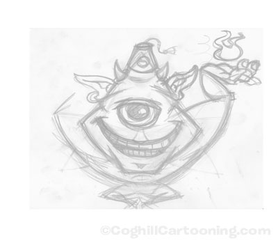 400x349 Cartoon Impgenie Character Psychedelic Concert Poster Design - Genie Sketch