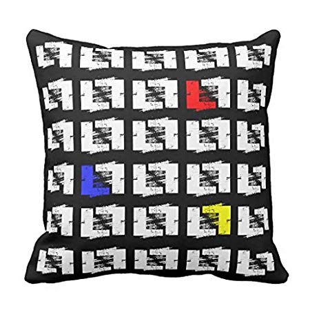 450x450 Black And White Primary Colors Geo Sketch Squares Pillow Case - Geo Sketch