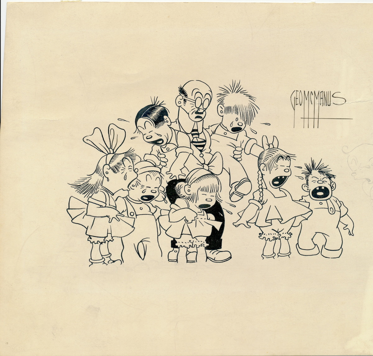 1200x1148 George Mcmanus Sketch Signed, Pen And Ink, Of Eight Characters - Geo Sketch