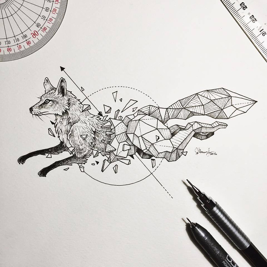880x880 Intricate Drawings Of Wild Animals Fused With Geometric Shapes - Geometric Shapes Sketch