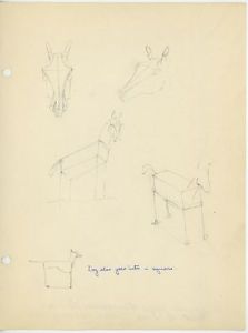 223x300 Vintage Primitive Folk Art Horse Dog Square Geometric Shapes - Geometric Shapes Sketch