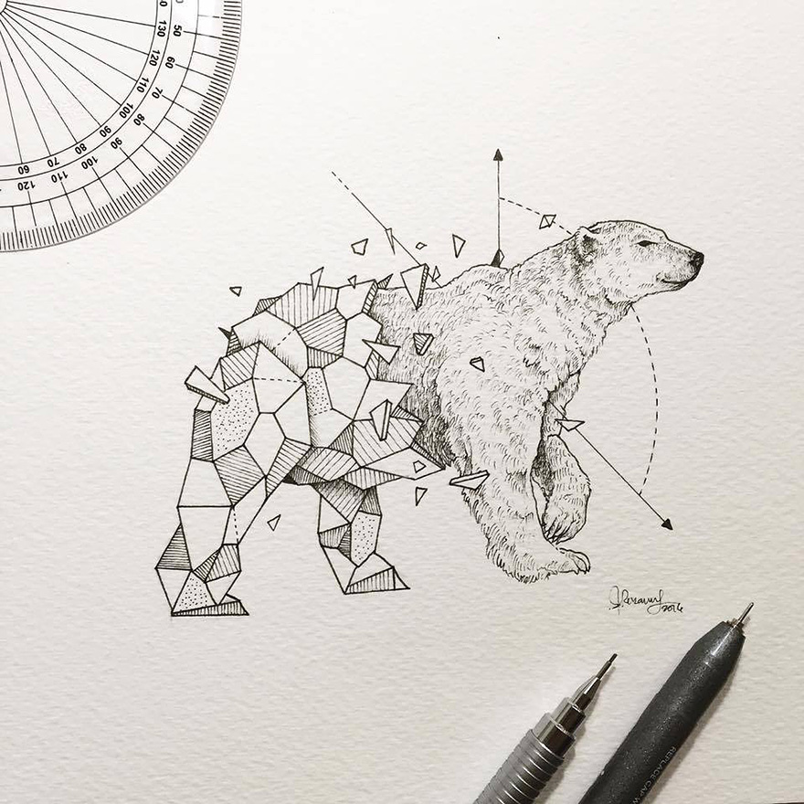 880x880 Wild Animals Intricate Drawings Fused With Geometric Shapes - Geometric Shapes Sketch
