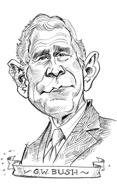 400x631 George W. Bush Pencil Drawing By Tom Richmond Caricatures - George Bush Sketch