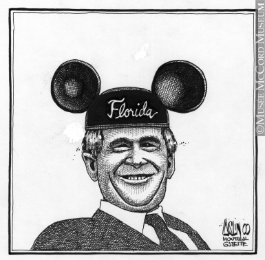 385x378 M2004.144.20 George W. Bush Drawing, Cartoon Aislin (Alias - George Bush Sketch