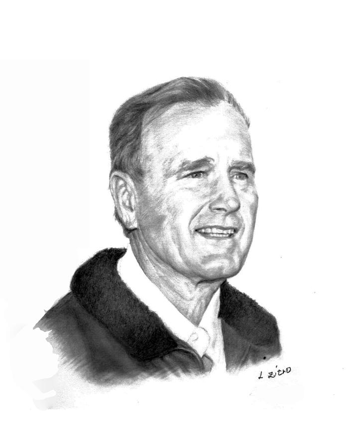 717x900 President George Bush Sr Drawing By Lou Ortiz - George Bush Sketch