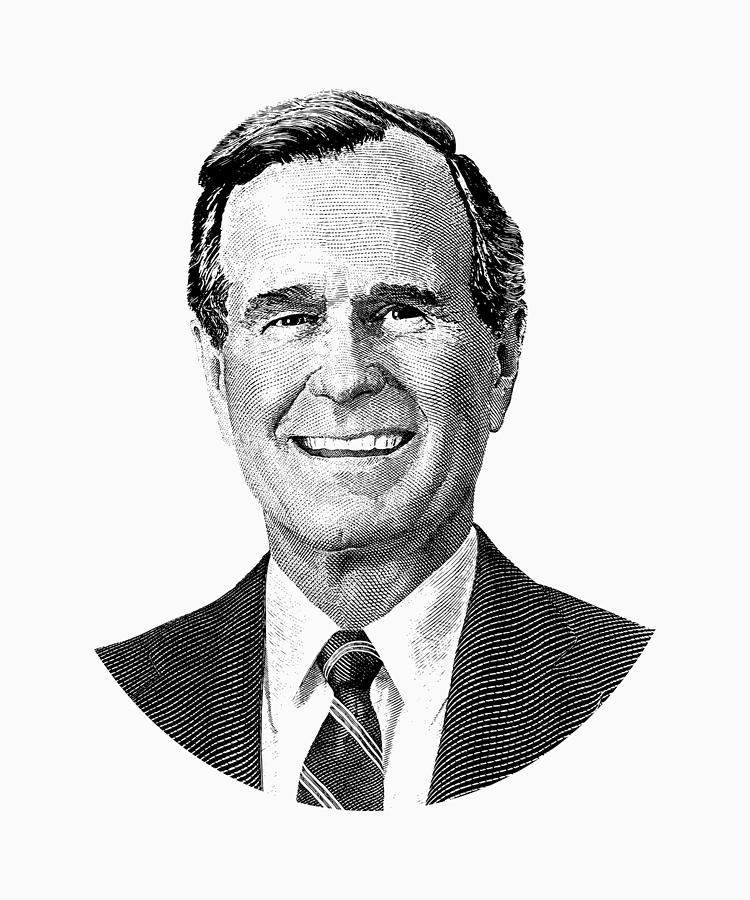 750x900 President George H. W. Bush Graphic Black And White Digital Art By - George Bush Sketch