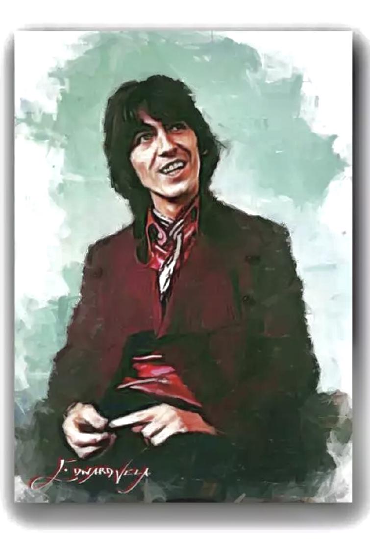 755x1100 The Beatles George Harrison Artist Hand Signed Sketch - George Harrison Sketch