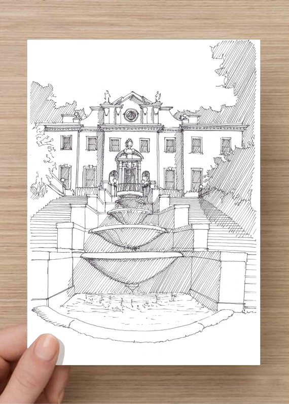 570x798 Ink Drawing Of The Historic Swan House In Atlanta Georgia Etsy - Georgia Sketch