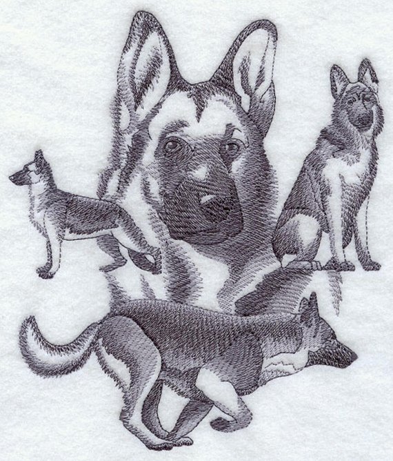 570x668 German Shepherd Sketch Embroidered Flour Sack Towel German Etsy - German Shepherd Sketch