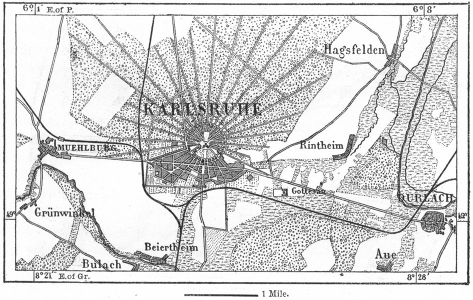 946x600 Germany. Karlsruhe Sketch Map C1885 Old Antique Vintage Plan Chart - Germany Sketch
