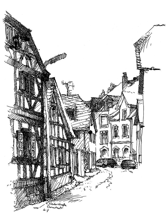 696x900 Niederstrasse Darmstadt Germany Drawing By Guang Ai - Germany Sketch