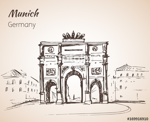 500x409 Siegestor In Germany. Sketch. Stock Image And Royalty - Germany Sketch