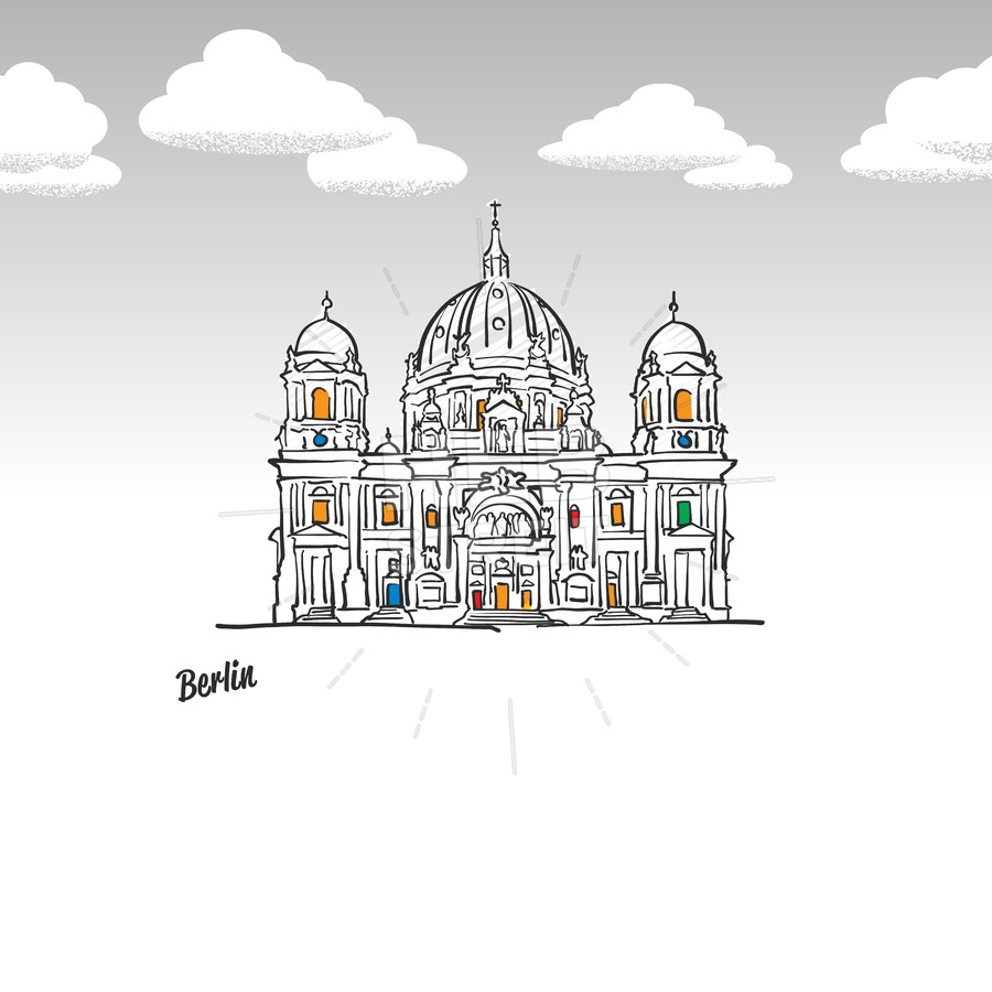 900x900 Berlin, Germany Famous Landmark Sketch Hebstreits - Germany Sketch