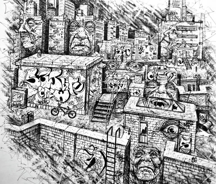 750x640 Ghetto Town Faces Drawing By Lukas Lukero Art No. 1189 - Ghetto Sketches