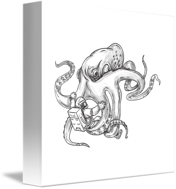 606x650 Giant Octopus Fighting Astronaut Tattoo By Aloysius Patrimonio - Giant Octopus Sketch