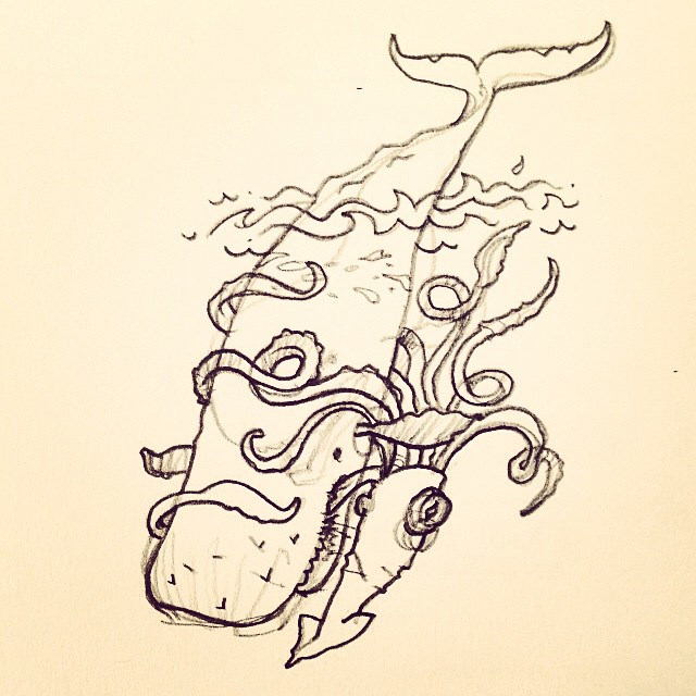640x640 Giant Squid Vs. Sperm Whale - Giant Squid Sketch