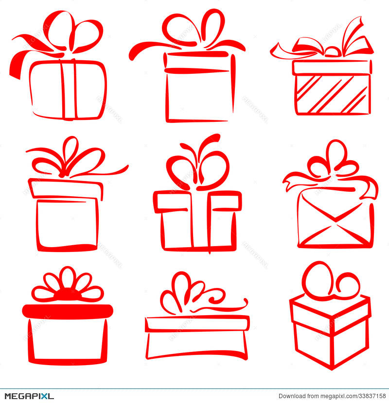 800x830 Gift Boxes Icon Set Sketch Vector Illustration Illustration - Gift Box Sketch