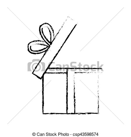 450x470 Open Gift Box Ribbon Celebration Party Sketch Vector Illustration - Gift Box Sketch