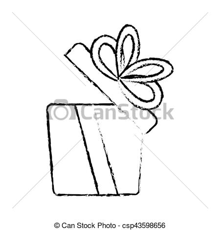 450x470 Open Gift Box Ribbon Elegant Present Sketch Vector Illustration - Gift Box Sketch