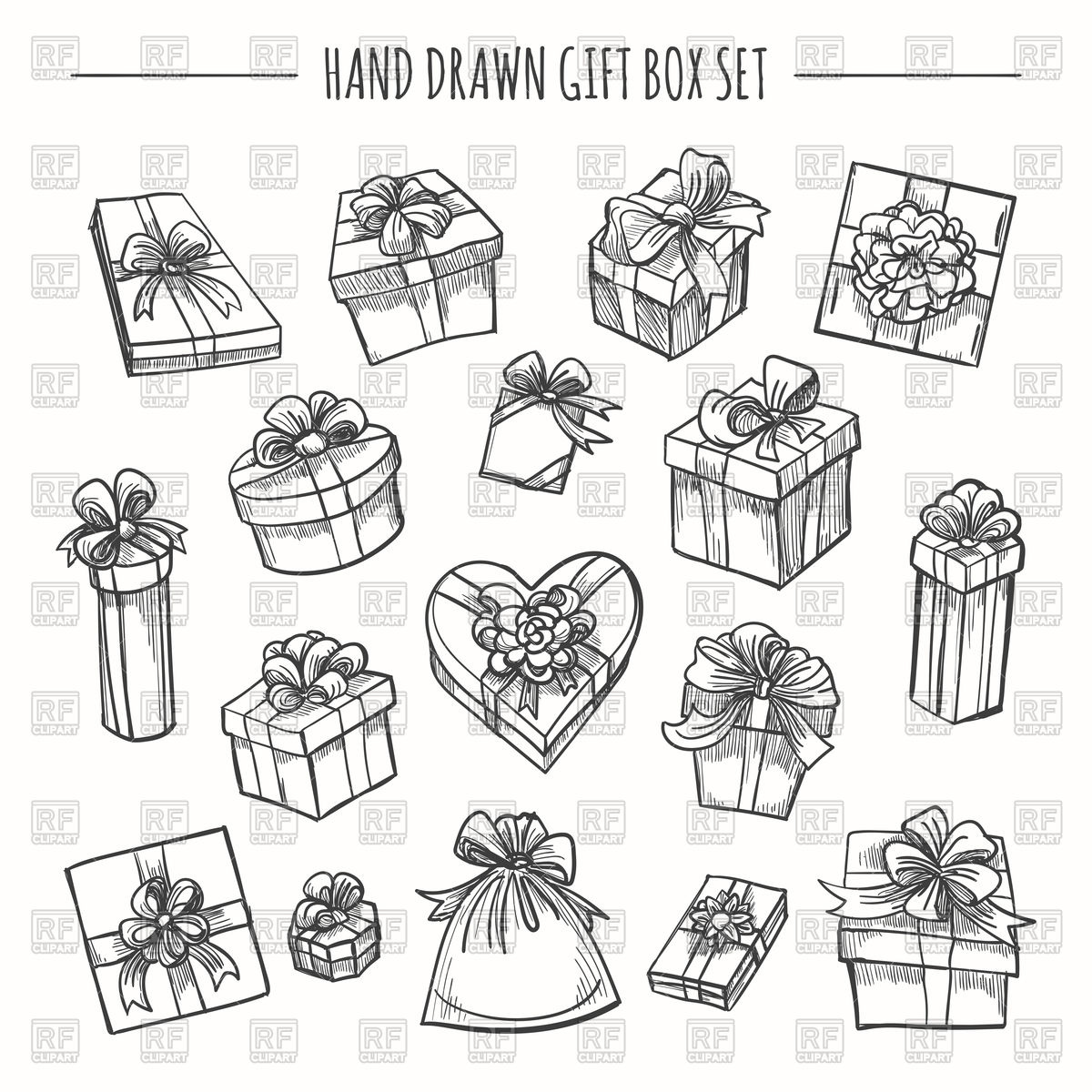 1200x1200 Set Of Gift Box In Sketch Style Vector Image Vector Artwork Of - Gift Box Sketch