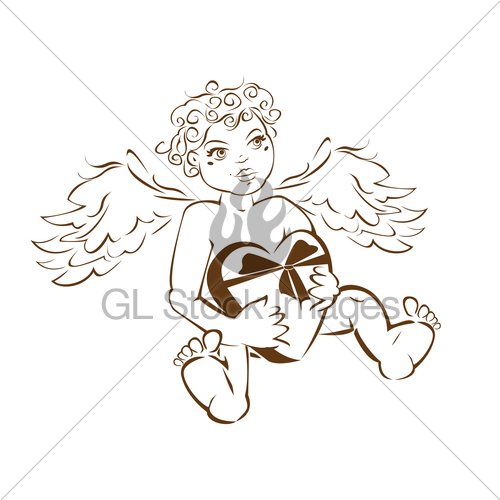 500x500 Funny Angel With Heart Gift Box. Sketch For Valentines Da... Gl - Gift Box Sketch