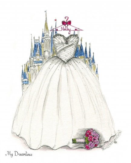 433x540 Dreamlines Personalized Wedding Dress Sketch - Gift Sketch