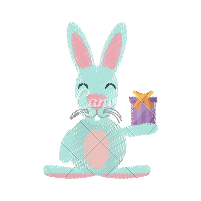 800x800 Easter Rabbit With Gift Sketch - Gift Sketch