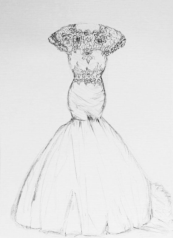 570x786 Wedding Dress Illustration, Custom Wedding Dress Sketch, Bridal - Gift Sketch