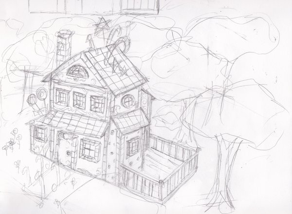 600x439 Gingerbread House Sketch By Z Raid - Gingerbread House Sketch