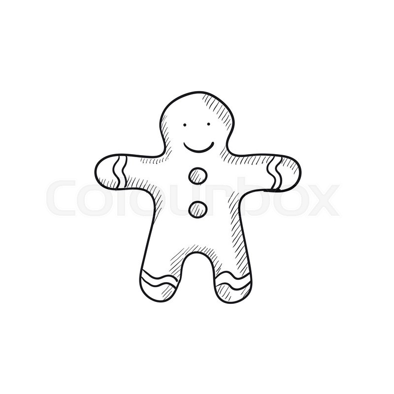 800x800 Gingerbread Man Vector Sketch Icon Isolated On Background. Hand - Gingerbread Man Sketch