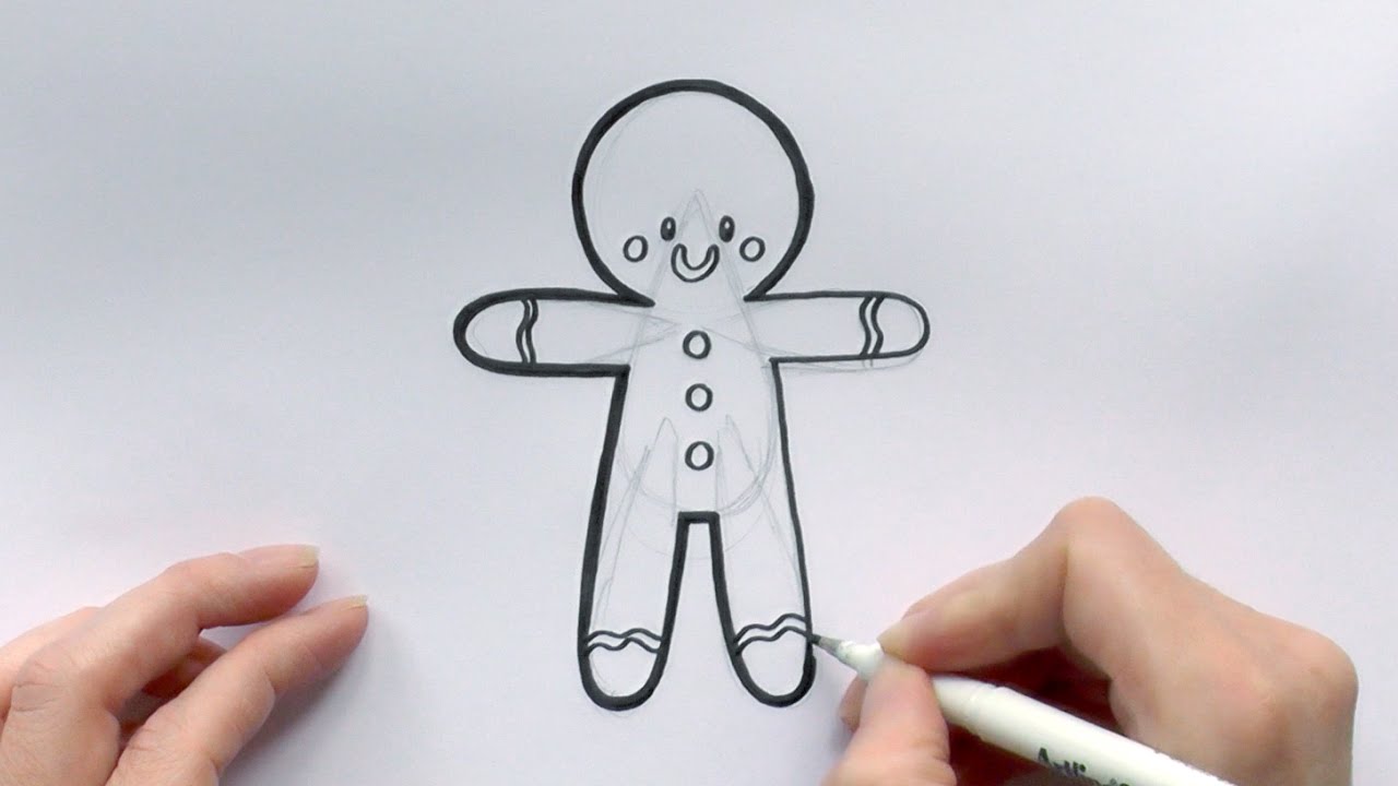 1280x720 How To Draw A Cartoon Gingerbread Man - Gingerbread Man Sketch