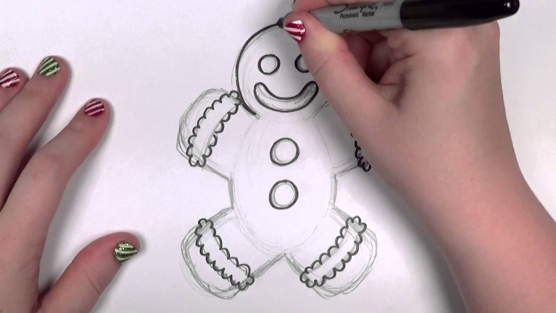 1920x1080 How To Draw A Cartoon Gingerbread Man Cc - Gingerbread Man Sketch