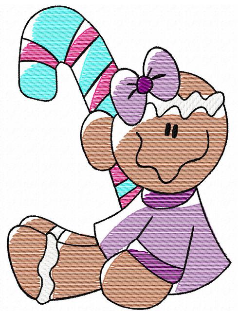 489x640 Gingerbread Girl Sketch Embroidery Design Jazzy Zebra Designs - Gingerbread Sketch