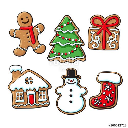 500x500 Set Of Glazed Homemade Christmas Gingerbread Cookies, Sketch Style - Gingerbread Sketch