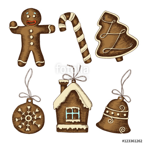 500x500 Vector Hand Drawn Set Of Christmas Gingerbread. Sketch. Merry - Gingerbread Sketch