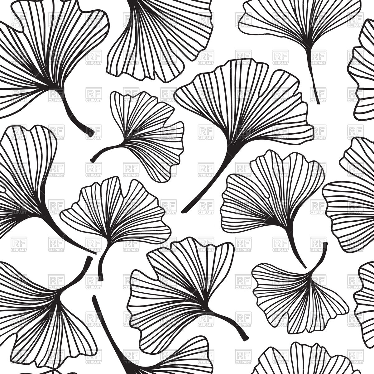 1200x1200 Seamless Floral Background With Sketch Of Ginkgo Biloba Vector - Ginkgo Leaf Sketch