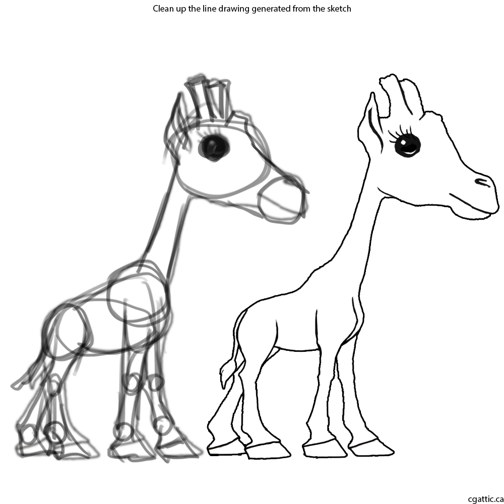 1000x1000 Cartoon Giraffe Drawing In 4 Steps With Photoshop - Giraffe Cartoon Sketch