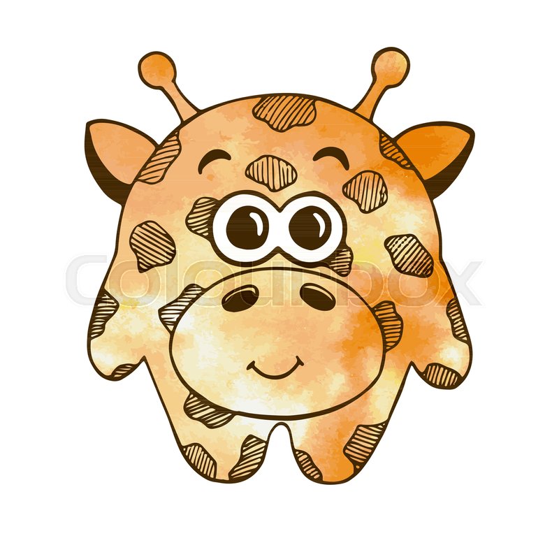 800x800 Cute Cartoon Giraffe Isolated On White Background. Vector - Giraffe Face Sketch