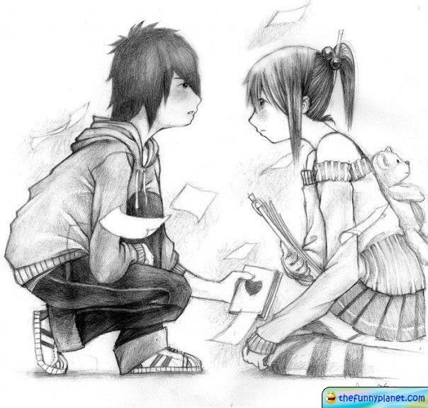 604x576 Best Pencil Sketch Of A Boy And A Girl For The Home - Girl And Boy Sketch