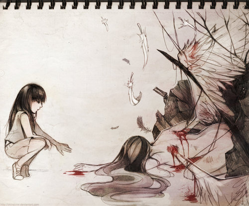 500x414 A Fallen Angel + By Akirakirai - Girl Angel Sketch