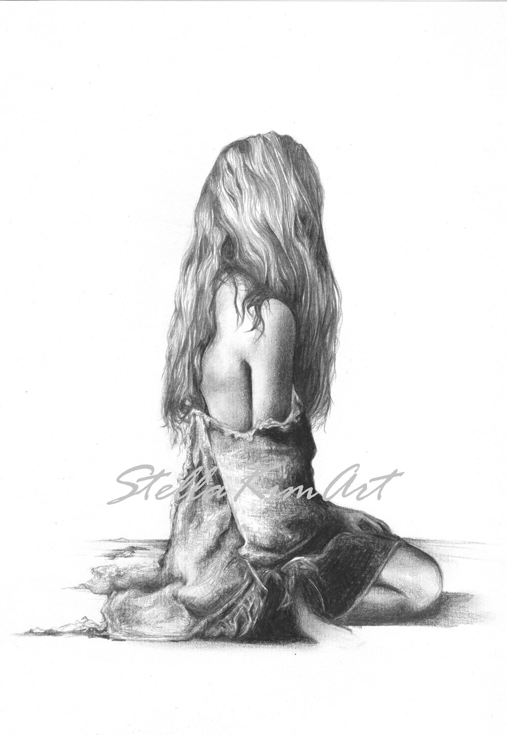 1000x1447 Girl In Sackcloth Stella Art - Girl Back Sketch