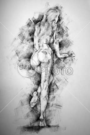 288x432 Woman Back Classic Pose Figure Drawing - Girl Back Sketch