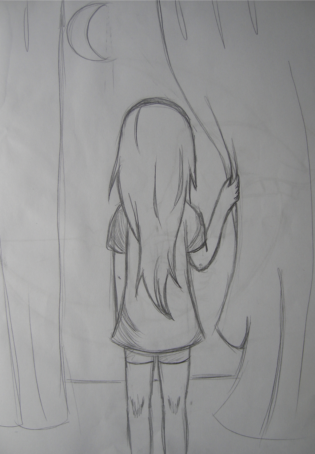 1024x1475 Collection Of Lonely Girl Drawing Easy High Quality, Free - Girl Easy Sketch