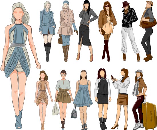 550x454 Sketch Of Fashion Girls Vectors - Girl Fashion Sketch