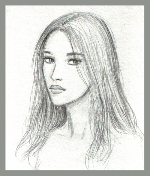 500x587 Girl With Long Hair Sketch By Dashinvaine - Girl Hair Sketch
