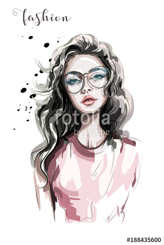 334x500 Beautiful Young Woman In Eyeglasses. Fashion Woman. Stylish Girl - Girl Hair Sketch