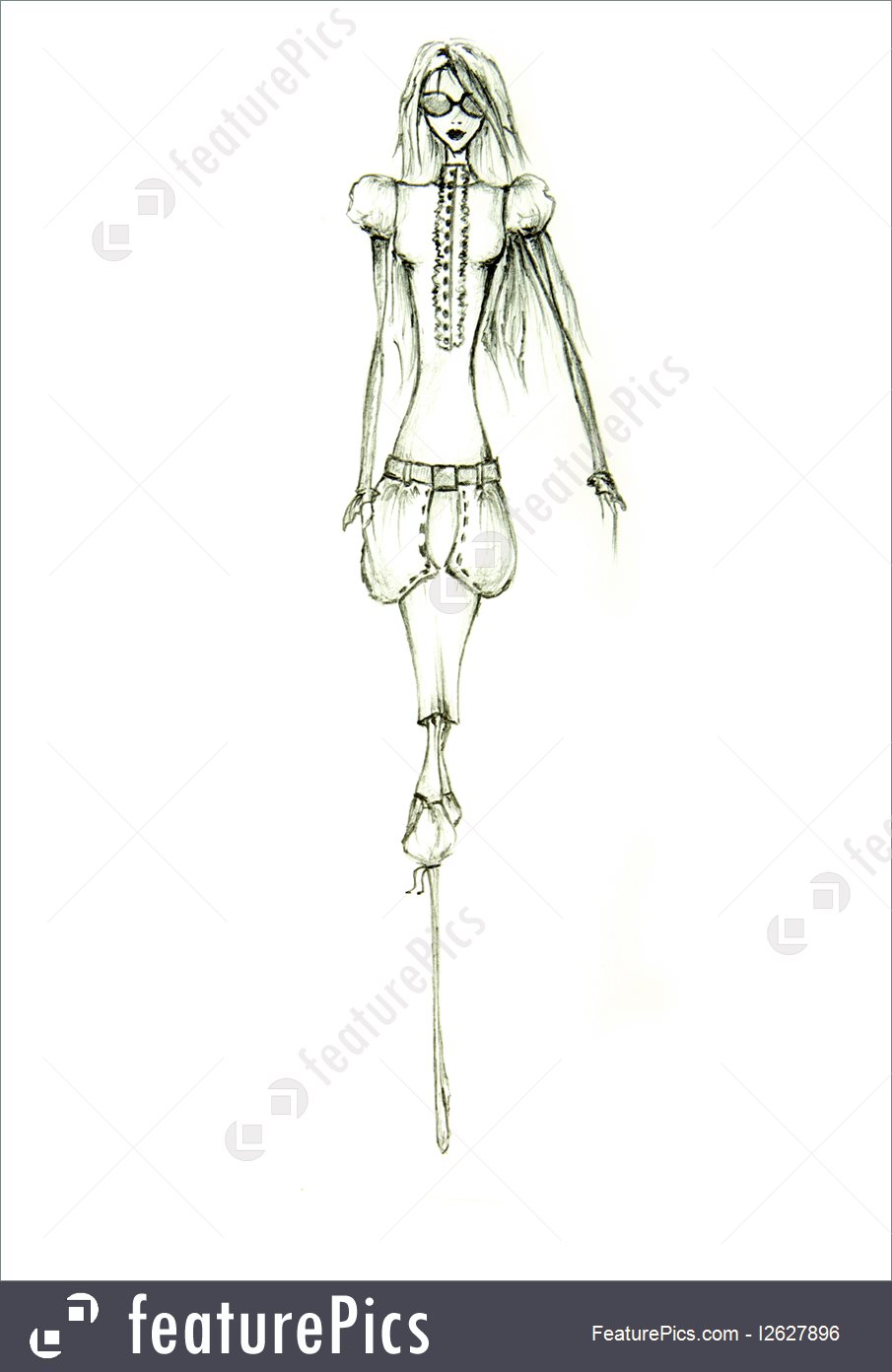 905x1392 Fashion Girl Sketch Illustration - Girl In Dress Sketch