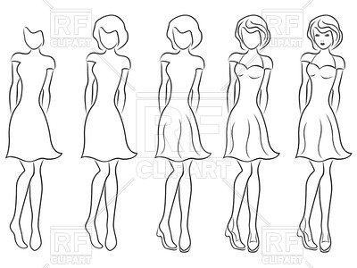 400x300 Sequence Of Hand Drawing Sketch Of A Beautiful Woman In Dress - Girl In Dress Sketch